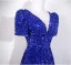 Sparkly Royal Blue Sequins Prom Dresses 2026 A-Line / Princess V-Neck Short Sleeve Backless Floor-Length / Long