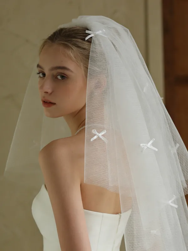 Simple Blanche Fait main Noeud Voile De Mariée 2026 Tulle