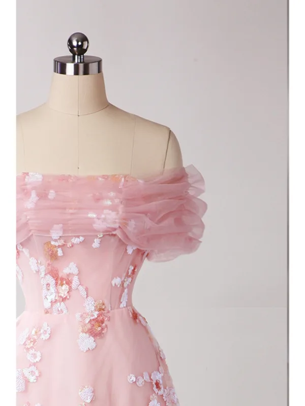 Chic / Belle Rougissant Rose Perlage Paillettes Robe De Bal 2025 Princesse De l'épaule Manches Courtes Dos Nu Longue Promo Robe De Ceremonie