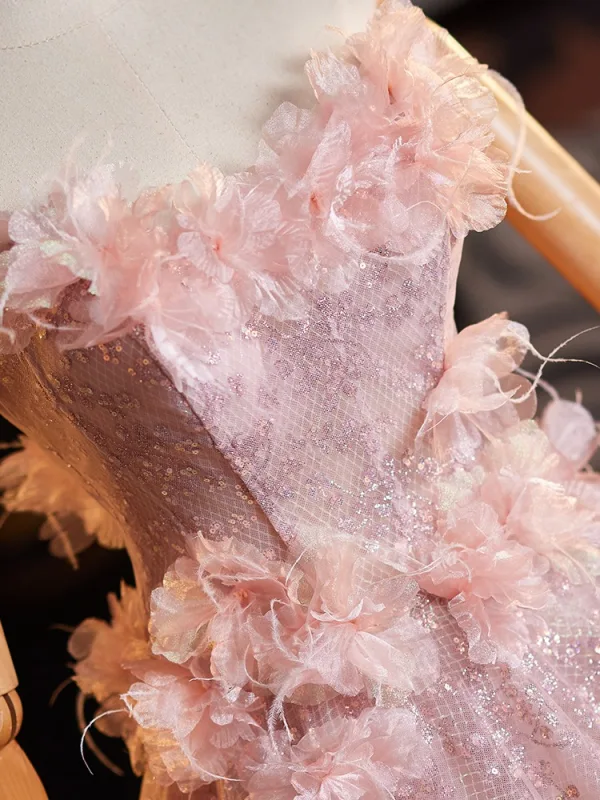 Luxury / Gorgeous Blushing Pink Sequins Appliques Prom Dresses 2025 Ball Gown Strapless Sleeveless Backless Floor-Length / Long Prom Formal Dresses