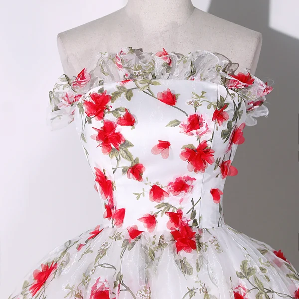 Chic / Belle Blanche Appliques Jardin / Extérieur Robe De Bal 2023 Robe Boule Bustier Sans Manches Dos Nu Longue Robe De Ceremonie