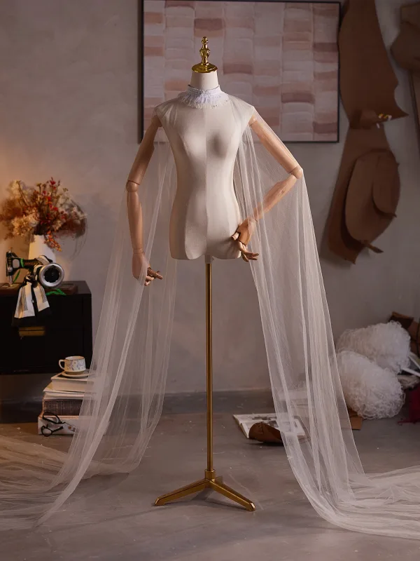 Unusual White Handmade Pearl Sequins Prom shawl 2025 High Neck Tulle