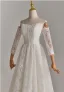 Modest / Simple White Lace Flower Pearl Wedding Dresses 2025 A-Line / Princess Off-The-Shoulder Long Sleeve Backless Floor-Length / Long