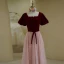 Elegant Burgundy Suede Prom Dresses 2022 A-Line / Princess Square Neckline Puffy Short Sleeve Bow Sash Backless Prom Floor-Length / Long Formal Dresses