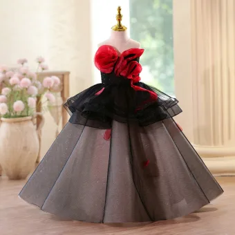 Chic Beautiful Black Appliques Sequins Birthday Flower Girl Dresses 2025 Ball Gown Scoop Neck Sleeveless Floor Length Long Tulle