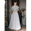 Chic / Belle Gris Paillettes Robe De Bal 2022 Princesse De l'épaule Volants Manches Courtes Dos Nu Longue Promo Robe De Ceremonie