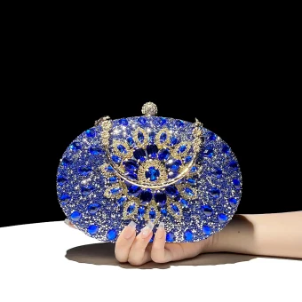 Fashion Royal Blue Rhinestone Prom Alloy Handbag 2024