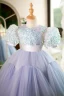 Bling Bling Lavande Paillettes Courte Anniversaire Robe Ceremonie Fille 2023 Robe Boule Encolure Dégagée Gonflée Manches Courtes