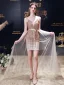 Sexy Doré Paillettes Courte Robe De Fête 2023 Bretelles Spaghetti Sans Manches Dos Nu Cocktail Soirée Robe De Ceremonie