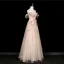 Charming Champagne Appliques Sequins Lace Flower Prom Dresses 2025 A-Line / Princess Strapless Sleeveless Backless Floor-Length / Long Prom Formal Dresses