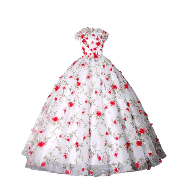 Chic / Belle Blanche Appliques Jardin / Extérieur Robe De Bal 2023 Robe Boule Bustier Sans Manches Dos Nu Longue Robe De Ceremonie