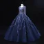 Vintage / Originale Bleu Marine Perlage Paillettes Robe De Bal 2022 Robe Boule Encolure Dégagée Dos Nu Manches Longues Longue Promo Robe De Ceremonie