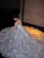 Glitzernden Sexy Himmelblau Glanz Pailletten Abendkleider 2025 A Linie Bandeau Ärmellos Rückenfreies Sweep / Pinsel Zug Abend Festliche Kleider
