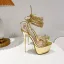 Charming Gold Summer Cocktail Party Womens Sandals 2022 Open / Peep Toe 16 cm Stiletto Heels Ankle Strap Sandals High Heels