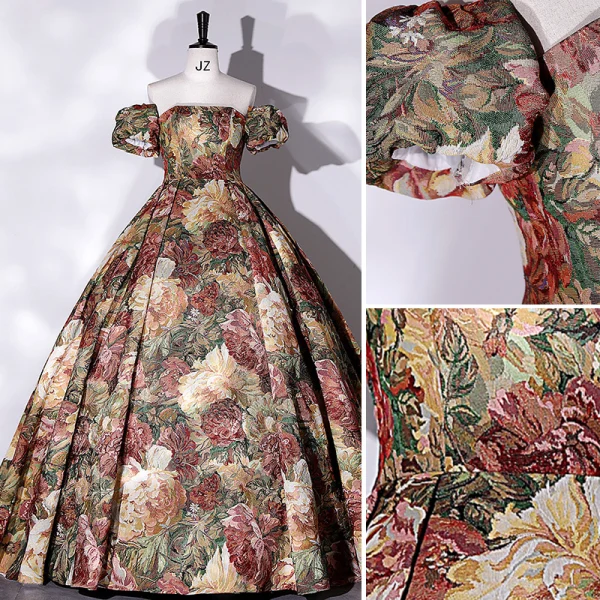 Vintage / Retro Multi-Colors Satin Printing Prom Dresses 2022 Ball Gown Strapless Sleeveless Backless Floor-Length / Long Formal Dresses