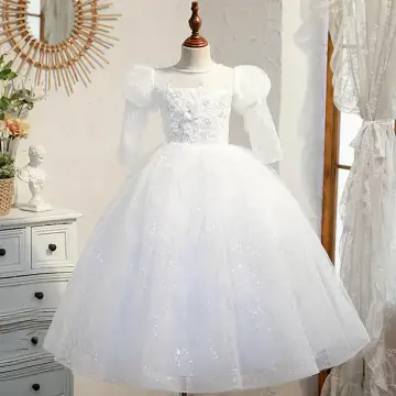 Elegant White Beading Sequins Lace Flower Birthday Flower Girl Dresses 2022 Ball Gown Scoop Neck Puffy Short Sleeve Backless Floor Length Long Flower Girl Dresses