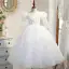 Elegant White Beading Sequins Lace Flower Birthday Flower Girl Dresses 2022 Ball Gown Scoop Neck Puffy Short Sleeve Backless Floor-Length / Long Flower Girl Dresses