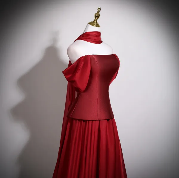 Chic / Belle Bordeaux Robe De Bal 2025 Princesse Bustier Sans Manches Dos Nu Longue Robe De Ceremonie
