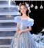 Sparkly Sky Blue Sequins Birthday Flower Girl Dresses 2024 A-Line / Princess Scoop Neck Ruffle Short Sleeve Floor-Length / Long