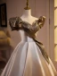Elegant Satin Prom Dresses 2024 Ball Gown Off-The-Shoulder Short Sleeve Backless Floor-Length / Long Prom Formal Dresses