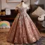 Charming Tan Beading Pearl Sequins Birthday Flower Girl Dresses 2025 Ball Gown Scoop Neck Sleeveless Floor-Length / Long