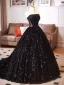 Sexy Black Sequins Prom Dresses 2025 Ball Gown Strapless Sleeveless Backless Floor-Length / Long Formal Dresses