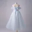 Chic / Beautiful Sky Blue Pearl Appliques Sequins Birthday Flower Girl Dresses 2025 A-Line / Princess Scoop Neck Short Sleeve Backless Floor-Length / Long Flower Girl Dresses
