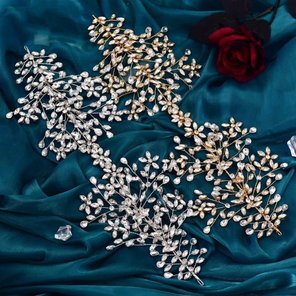 Uroczy Złote Rhinestone Ślub Ozdoby Do Włosów Ślubne 2023 Stop