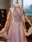Fashion Blushing Pink Glitter Rhinestone Sequins Prom Dresses 2025 A-Line / Princess High Neck Sleeveless Backless Floor-Length / Long Tulle Prom Formal Dresses