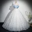 Chic / Beautiful Sky Blue Printing Prom Dresses 2024 Ball Gown Strapless Sleeveless Backless Floor-Length / Long Prom Formal Dresses