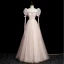 Élégant Rougissant Rose Perlage Faux Diamant Robe De Bal 2023 Princesse Encolure Dégagée Manches Courtes Noeud Dos Nu Longue Robe De Ceremonie