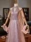 Fashion Blushing Pink Glitter Rhinestone Sequins Prom Dresses 2025 A-Line / Princess High Neck Sleeveless Backless Floor-Length / Long Tulle Prom Formal Dresses