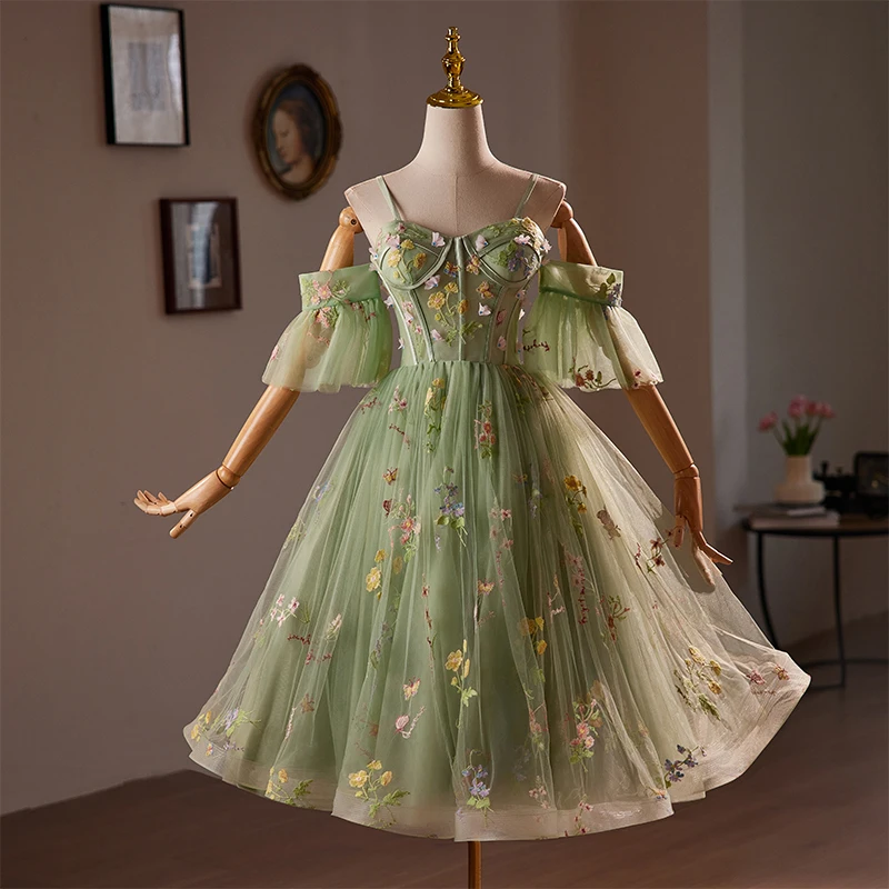 Flower Fairy Sage Green Lace Flower Appliques Homecoming Graduation Dresses 2024 A-Line