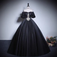Elegante Schwarz Perlenstickerei Pailletten Spitze Blumen Ballkleider 2023 Ballkleid Off Shoulder Kurze Ärmel Rückenfreies Lange Ball Festliche Kleider