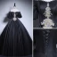 Elegant Black Beading Sequins Lace Flower Prom Dresses 2023 Ball Gown Off-The-Shoulder Short Sleeve Backless Floor-Length / Long Prom Formal Dresses