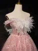 Sexy Charmant Rougissant Rose Perlage Perle Papillon Paillettes Anniversaire Robe De Fête 2024 Princesse De l'épaule Sans Manches Dos Nu Courte