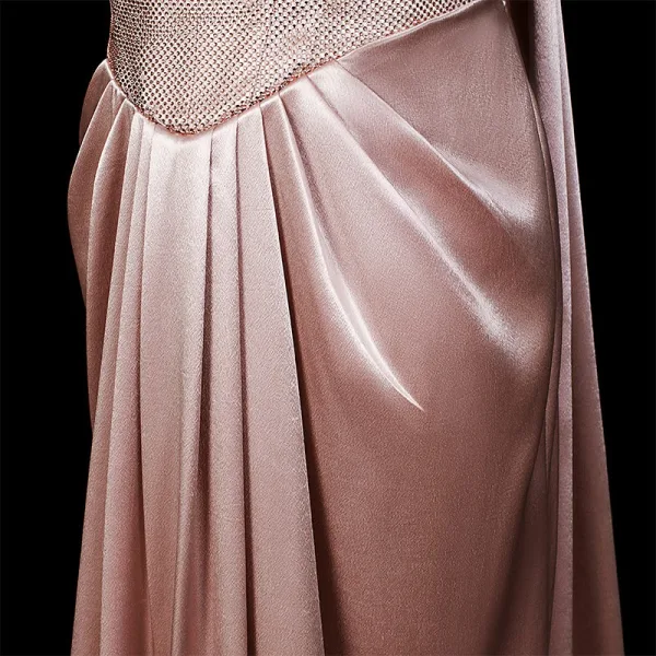 Sexy Rougissant Rose Robe De Soirée 2026 Trompette / Sirène Bustier Sans Manches Dos Nu Train De Balayage Robe De Ceremonie