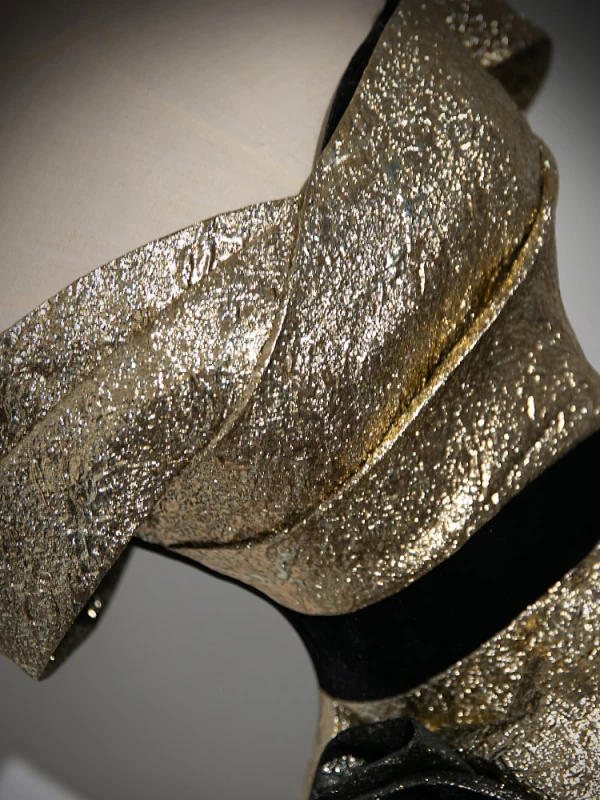 Unusual Gold Glitter Prom Dresses 2023 Ball Gown Off-The-Shoulder Short Sleeve Backless Floor-Length / Long Prom Formal Dresses