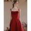 Modern / Fashion Burgundy Satin Evening Dresses 2023 A-Line / Princess Spaghetti Straps Bow Sleeveless Backless Floor-Length / Long Evening Party Formal Dresses