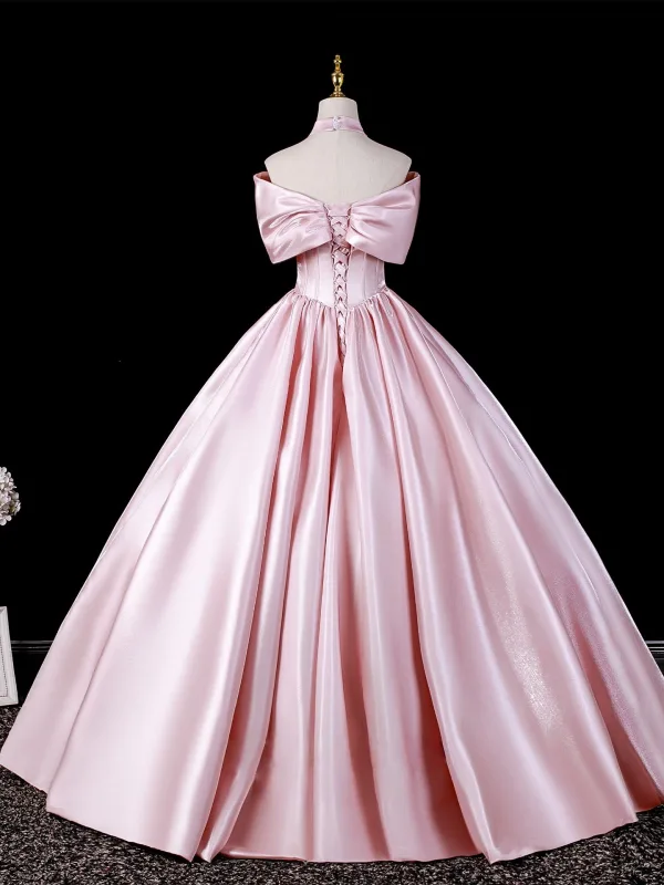 Schöne Rosa Ballkleider 2026 Ballkleid Bandeau Schleife Ärmellos Rückenfreies Lange Festliche Kleider