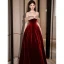 Sexy Burgundy Sequins Velvet Prom Dresses 2023 A-Line / Princess Off-The-Shoulder Sleeveless Backless Floor-Length / Long Prom Formal Dresses