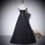 Elegant Black Pearl Bow Prom Dresses 2022 A-Line / Princess Strapless Sleeveless Backless Floor-Length / Long Prom Formal Dresses