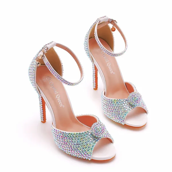 Glitzernden Multifarben Strass Abend Sandalen Damen 2022 Knöchelriemen 11 cm Stilettos Peeptoes Sandaletten Hochhackige