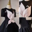 Élégant Noire Perle Robe De Bal 2023 Robe Boule Satin Encolure Dégagée Manches Courtes Dos Nu Longue Promo Robe De Ceremonie