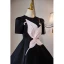 Élégant Noire Perle Robe De Bal 2023 Robe Boule Satin Encolure Dégagée Manches Courtes Dos Nu Longue Promo Robe De Ceremonie