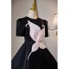 Elegant Black Pearl Prom Dresses 2023 Ball Gown Satin Scoop Neck Short Sleeve Backless Floor-Length / Long Prom Formal Dresses