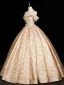 Vintage / Retro Champagne Appliques Satin Prom Dresses 2026 Ball Gown Strapless Sleeveless Backless Floor-Length / Long Formal Dresses