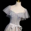 Chic / Belle Bleu Ciel Perlage Paillettes Robe De Bal 2022 Princesse Encolure Carrée Manches Courtes Dos Nu Noeud Ceinture Longue Promo Robe De Ceremonie