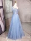 Bling Bling Bleu Ciel Perlage Paillettes Robe De Bal 2024 Princesse Encolure Carrée Manches Courtes Dos Nu Longue Promo Robe De Ceremonie