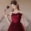 Chic / Beautiful Burgundy Appliques Prom Dresses 2024 A-Line / Princess Strapless Sleeveless Backless Floor-Length / Long Prom Formal Dresses